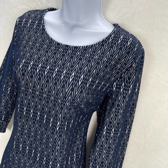 Anthropologie Aryeh Stretch Black Sheath Dress Geometric Pattern ¾ Sleeve Medium - Picture 3 of 14